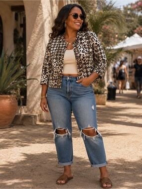 Ruby Rd. Woman Leopard Print cotton jacket, size 20W